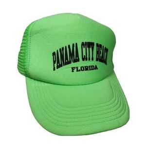 GJC Panama City Beach Florida Trucker Hat Cap Bright Green Mesh Side Snapback